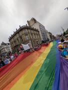 Leeds Pride 2025 Main flag Headrow Park row
